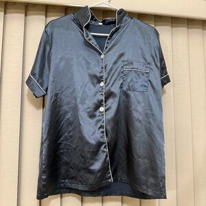 Luxurious XL Blue Silk-Like PJ Shirt